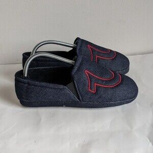 True Religion Navy Red Slip on Fleece Lined Slippers Men's size 7-8